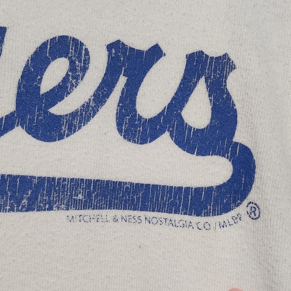 DODGERS Raglan Shirt Mens XL White Blue 3/4 Sleeve MLB MITCHELL & NESS Baseball - Picture 4 of 13